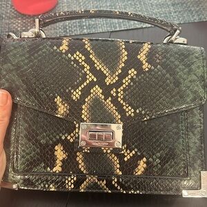 Green alligator purse with silver details